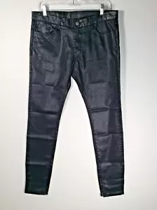 ZARA MAN JEANS 32x31 SCHWARZ GEWACHST Denim Couture Tapered Straight ZIP LEG HIPSTER - Bild 1 von 12