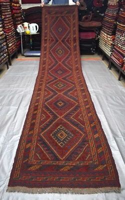 Vintage Afghan Mushvani Hallway Runner Rug 3x13 Handmade Persian Oriental Carpet - Image 1 of 4