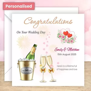 Tarjeta de boda personalizada felicitaciones el día de tu boda corazón champán - Imagen 1 de 12