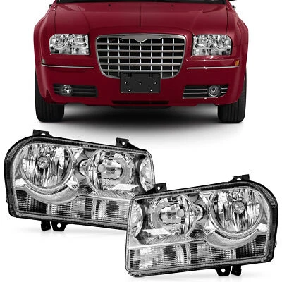 Halogen Pair Replacement Headlights Chrome Headlamps For 2005-2010 CHRYSLER 300 - Image 1 of 4