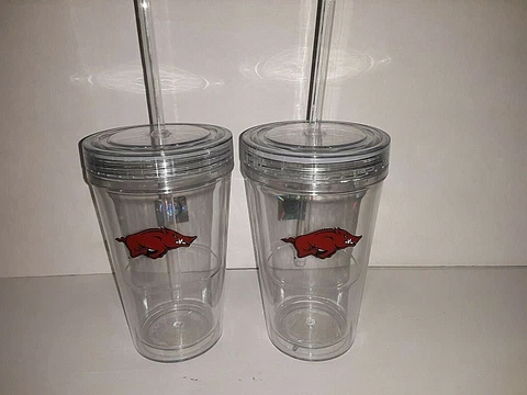 Arkansas Razorbacks 16oz Clear Tumbler with Screw on Lid and Straw (Set of Two) Cover