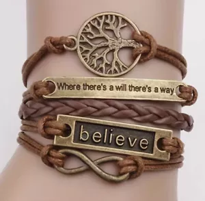 Unisex Armband Bronzefarben Believe Tree Braun Leder Mehrlagig - Bild 1 von 4