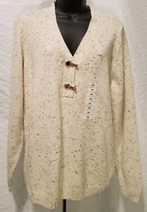 Charter Club Damen Übergröße 0X Henley V-Ausschnitt Pullover Beige & Goldfaden - Bild 1 von 1