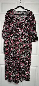 Abito midi Ulla Popken donna 32/34 multicolore stampa floreale con tasche elasticizzato - Foto 1 di 6