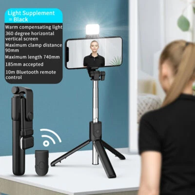 Remote Selfie Stick Tripod with Fill Light Phone Desktop Stand Universal Holder - Image 1 of 4