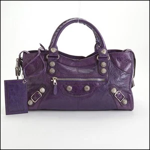 Bolso RDC14348 Auténtico BALENCIAGA '07 Púrpura Piel de Cordero Plateado Gigante HW Tiempo Parcial - Imagen 1 de 9