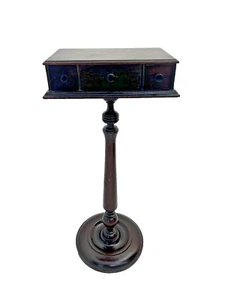 Antique Victorian Butlers Table Three Drawers Round Pedestal Base Petite Size - Picture 1 of 12