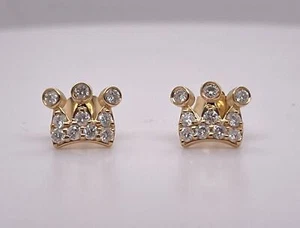 Zierliche 0,48ctw Diamant Krone Ohrstecker 14K Gelbgold Ohrringe - Bild 1 von 6