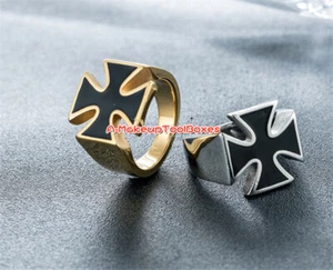 Men's Stainless Steel Heavy Gothic Punk Biker Black Cross Finger Ring 7-13# J517 - Picture 1 of 6