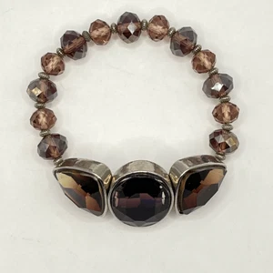 Vintage Stretch 8" Rauch Glas Perlen Armband Facettiert Rund/Dreieck Mode - Bild 1 von 4