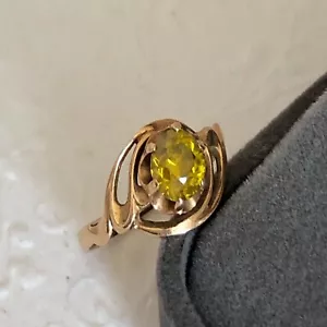 Classic Vintage Soviet Ring Rose Gold 583 14K Citrine Size 8 USSR Women Jewelry - Picture 1 of 7