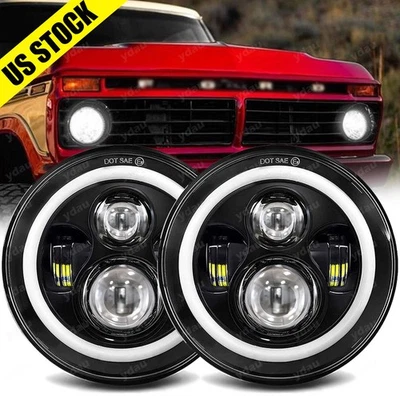 Par de faros LED redondos de 7 pulgadas DRL haz alto-bajo para Ford Bronco 1966-1977 Foto 1 de 4