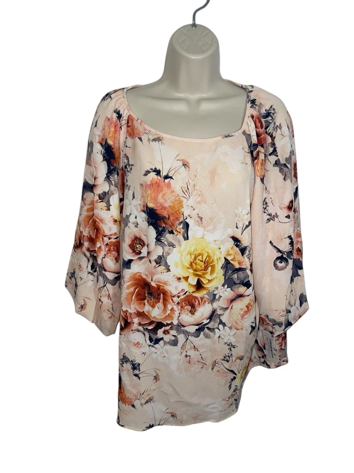 CHARTER CLUB Women's Plus 1X Textured Floral-Print Top Blush Creme Retail $89.50 - Image 1 of 4