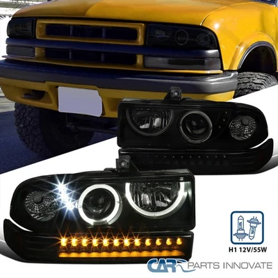 Fits 1998-2004 Chevy S10 Blazer Black Smoke Projector Headlight+LED Bumper Lamps Foto 1 de 4