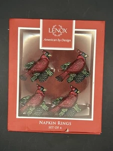 Lenox Cardinal Napkin Rings Set Of 4 Red Birds Pinecones Leaves - Picture 1 of 3