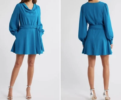 Black Halo Long Sleeve Tie Waist Mini Dress Size: 10 - Image 1 of 4