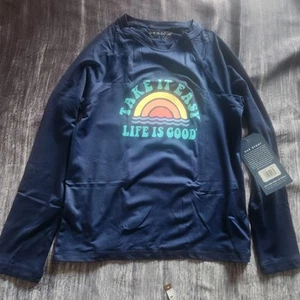 Life Is Good Kid's Long Sleeve Sunshirt UPF 50+ Take It Easy Sunset Navy Large - Picture 1 of 10