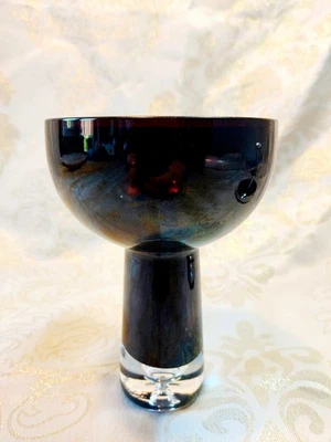  Vintage KROSNO Poland Hand Blown  Purple Glass Vase /Candle Holder Bubble  - Image 1 of 4