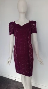 Cue Size 8 Burgundy Lace Short Puff Sleeve Pencil Dress - Picture 1 of 10