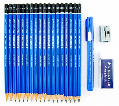 Staedtler Mars Lumograph 100 Pencils Lot Asst Hardness Sharpener Eraser Holder - Image 1 of 4