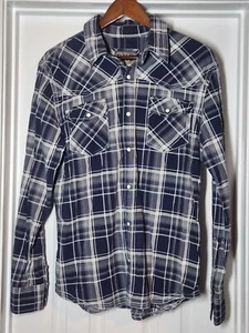 Buckle BKE Shirt Men M Blue Pearl Snap Plaid Western Athletic Fit Stretch Cowboy - Picture 1 of 5