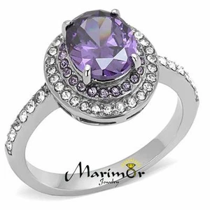 2.2 Ct Oval Cut Amethyst Color Cz Stainless Steel Halo Engagement Ring Size 5-10 - Picture 1 of 5