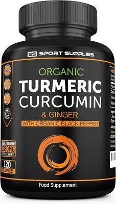 SS SPORT SUPPLIES Organic Turmeric Curcumin & Ginger with Organic Black Pepper 1380mg, 120 Capsule