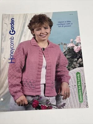 House of White Birches Honeycomb Garden Sweater Womens S M L Knitting Pattern - Image 1 of 4