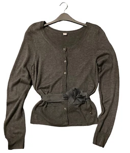 S Oliver Cardigan Size 12 Long Sleeved Button Up Embellished Belt Grey Occasion - Picture 1 of 8