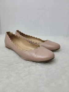 Balletto donna Chloe Lauren piatto taglia 5 pelle nappa marrone bordo smerlato slip-on  - Foto 1 di 10