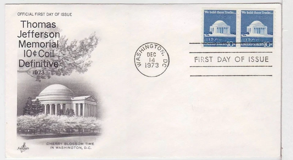 TurtlesTradingPost- Thomas Jefferson Memorial Coil Pr 1973 FDC #1520 - Artcraft - Image 1 of 1
