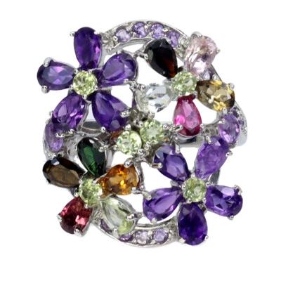 925 Sterlingsilber Ring Birne Amethyst Peridot Turmalin Edelstein Schmuck Größe - Bild 1 von 4