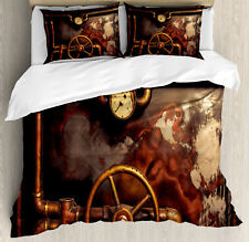 Industrial Duvet Cover Set with Pillow Shams Steam Pipes Print