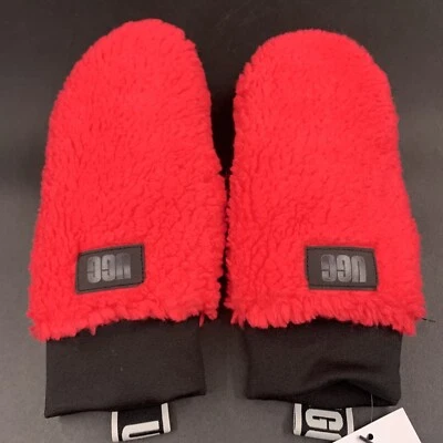 UGG SHERPA MITTEN GLOVE WOMENS S/M LOGO TAPE COZY FUR LINING ~ COSMO PINK - Image 1 of 4