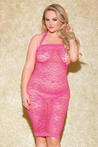 Glitter GL32060X Pink Wide Band Halter Seamless Chemise Queen Size - Picture 1 of 2