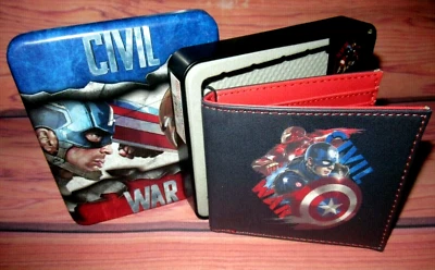 MENS MARVEL CAPTAIN AMERICA CIVIL WAR BIFOLD SLIMFOLD WALLET WITH TIN GIFT BOX - Image 1 of 3