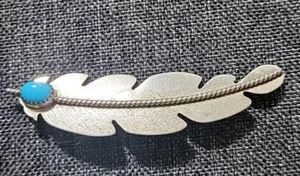 Vintage Ben Livingston Navajo Sterling Turquoise Feather Pin - Picture 1 of 3