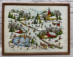 Vintage Navidad Crewel Bordado Paragon Invierno Delicia Acabado Enmarcado - Imagen 1 de 13