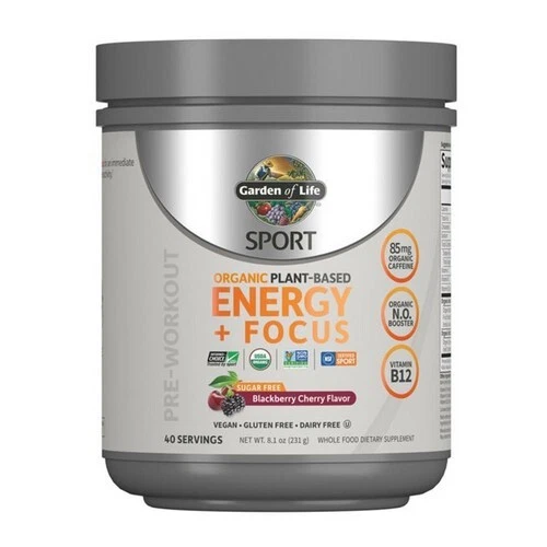 Garden of Life Sport Organic Plant Based Energy Focus Pre Workout Sugar 8.1 Oz