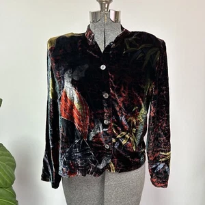 Citron Santa Monica Women’s Velvet Floral  Silk Blouse Top Small Button Up - Picture 1 of 12