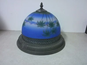 Luz de montaje en techo de vidrio pintado a mano reverso vintage llave globo palmeras oeste - Imagen 1 de 6