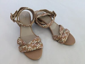 Seychelles Basketweave Block Heel Strappy Sandal Tan Gold Size 9 Boho Coastal - Picture 1 of 8