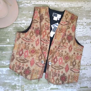 New Western Blanket VEST Tapestry RHONDA STARK Aztec Concho Cowgirl USA Utah XL - Picture 1 of 12