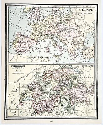 1896 Napoleonic Europe Map Switzerland French Empire Bern Fribourg Austria RARE • 25.97$