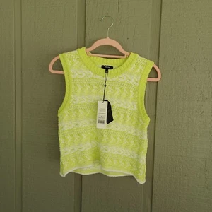 ME+EM Chunky Cotton Jacquard Cropped Vest SZ S Women Crew Neck Sleeveless Preppy - Picture 1 of 8