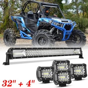 For POLARIS RZR XP 1000 900 32"Inch 360W LED LIGHT BAR + 4" 60W LED Pods Combo - Picture 1 of 13