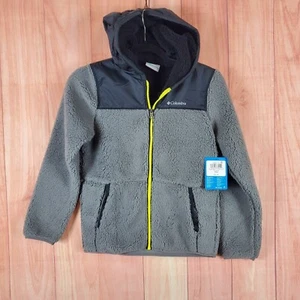 Columbia Rugged Ridge Boys Fleece Jacket M Heather Gray Overlay Hooded Full Zip - Picture 1 of 11