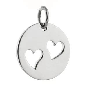 Two Hearts Charm - 925 Sterling Silver - Love 2 Hearts Round Pendant Family NEW - Picture 1 of 1