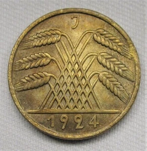 1924-J Germany 10 Rentenpfennig CH UNC Coin Nice Original Bloom AD901 - Picture 1 of 4