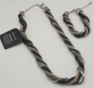 Black & Silver Snake Chain Twist Necklace and Bracelet Set Matalan New Statement - Picture 1 of 14